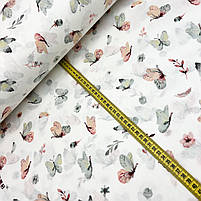 Турецька бавовняна тканина ранфорс "Метелики ментолово-пудрові" 240 см, фото 4