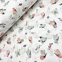 Турецька бавовняна тканина ранфорс "Метелики ментолово-пудрові" 240 см, фото 3