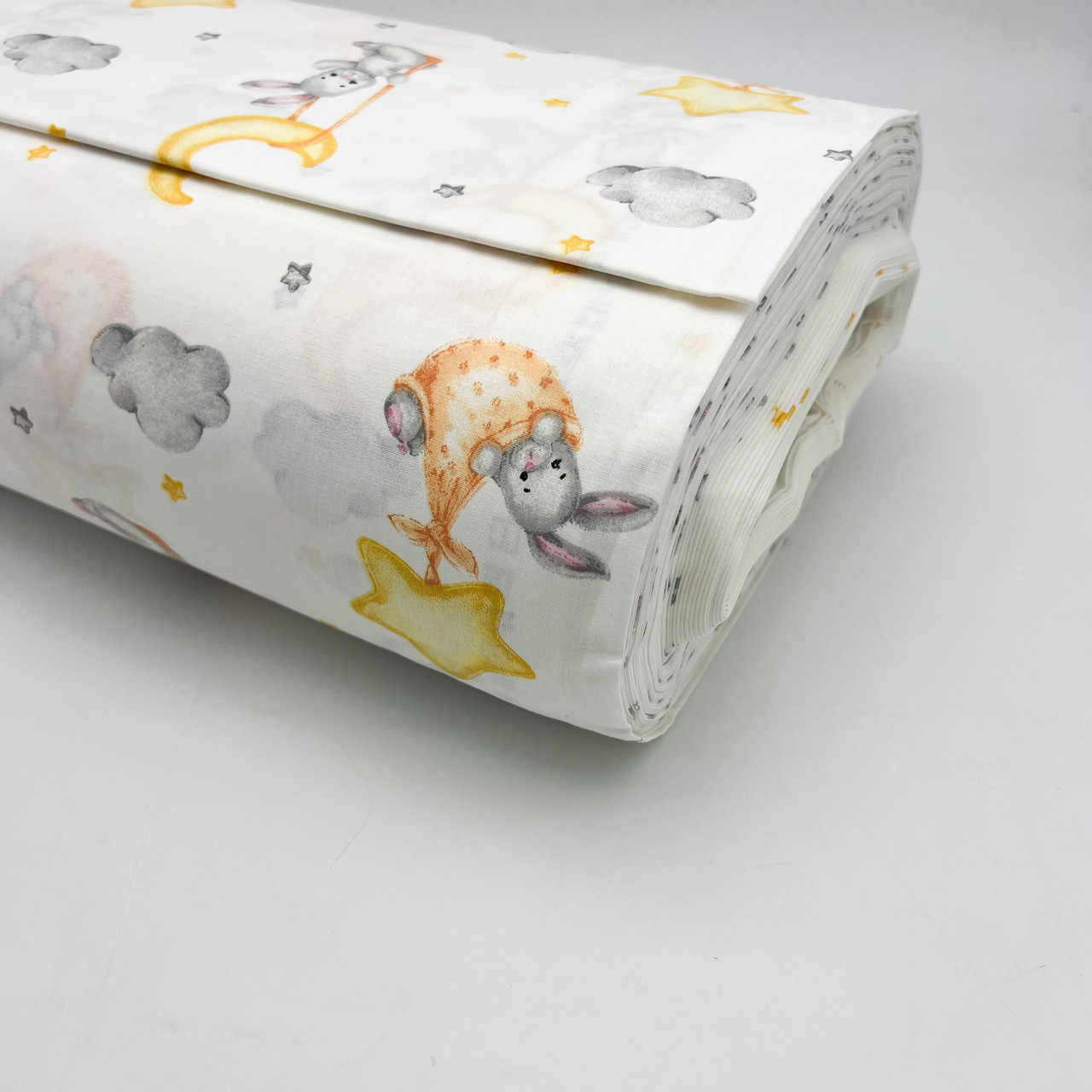 Турецька бавовняна тканина ранфорс "Зайки на гойдалці на місяці" 240 см, фото 1