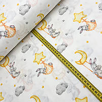 Турецька бавовняна тканина ранфорс "Зайки на гойдалці на місяці" 240 см, фото 2
