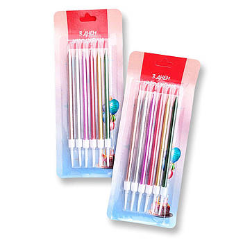 Свічки для торта 10 см 6 шт  перламутрові кольорові