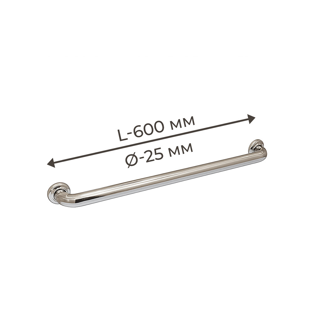 Поручень для людей з інвалюдністю (МГН) прямий настінний INVO з нержавіючої сталі, L- 600 мм, D труби - 25 мм, фото 1