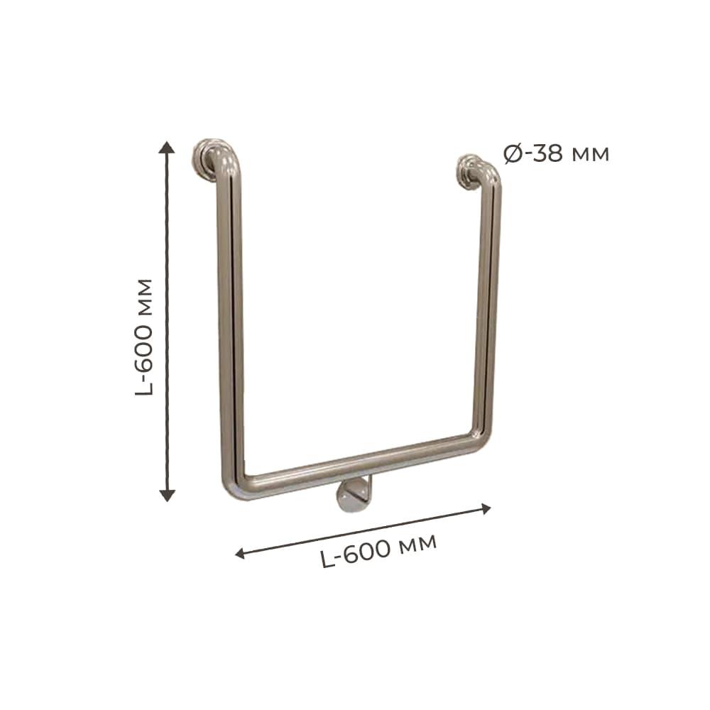 Поручень для людей з інвалідністю (МГН) настінний INVO П-подібний, розмір 600х600 мм, D труби - 38 м, фото 1