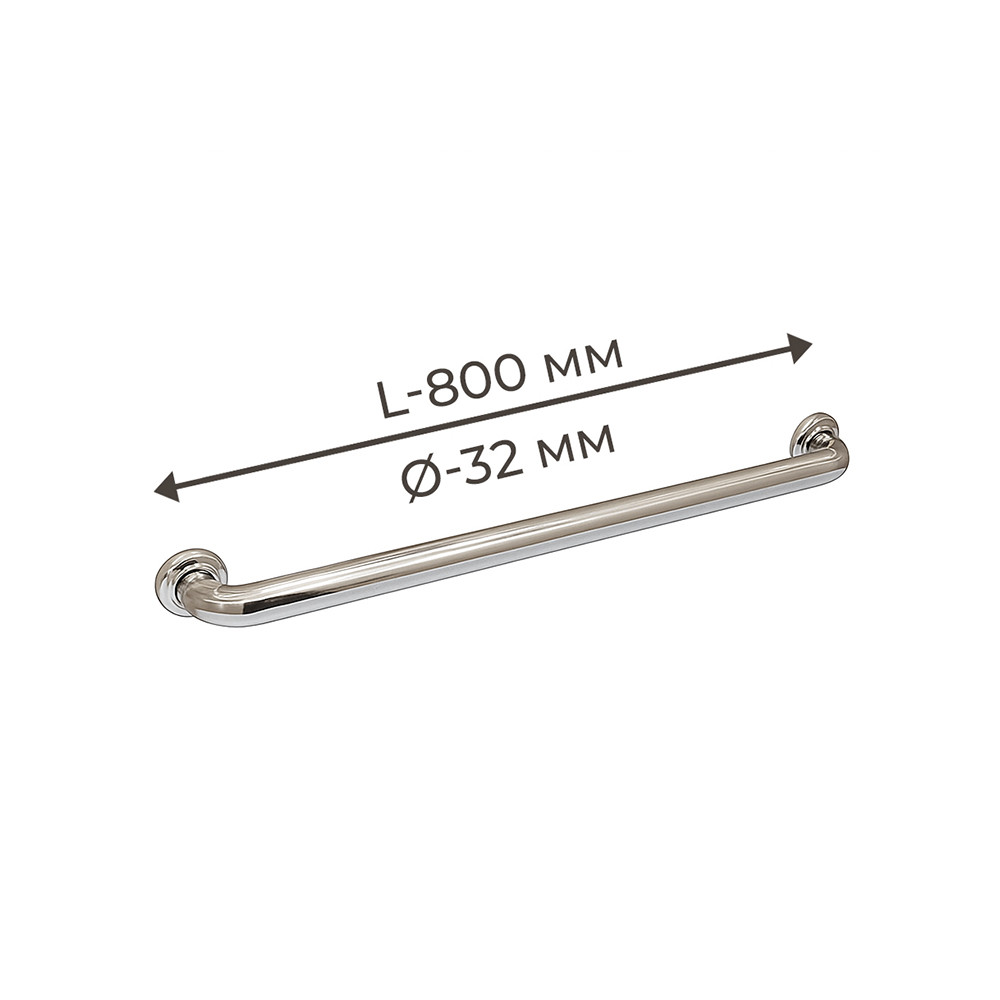 Поручень для людей з інвалюдністю (МГН) прямий настінний INVO з нержавіючої сталі, L- 800 мм, D труби - 32 мм, фото 1