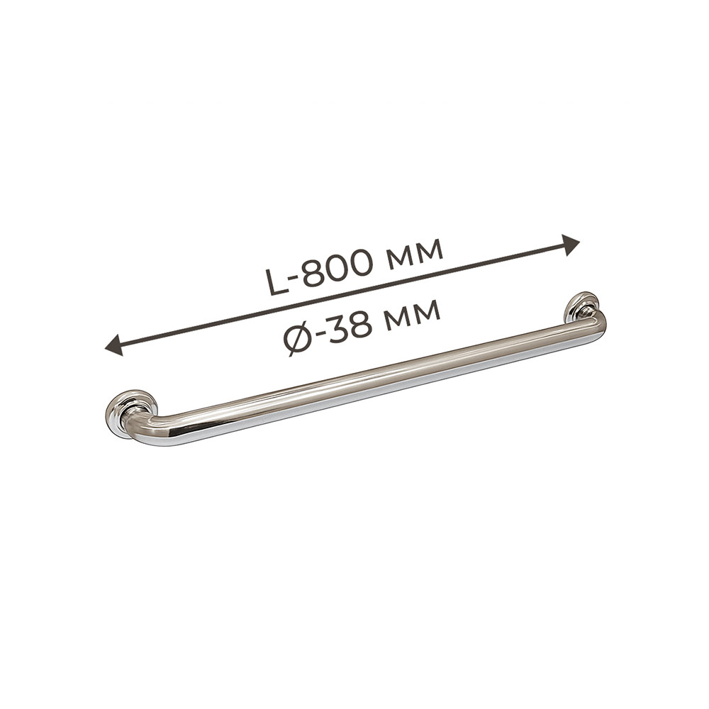 Поручень для людей з інвалюдністю (МГН) прямий настінний INVO з нержавіючої сталі, L- 800 мм, D труби - 38 мм, фото 1