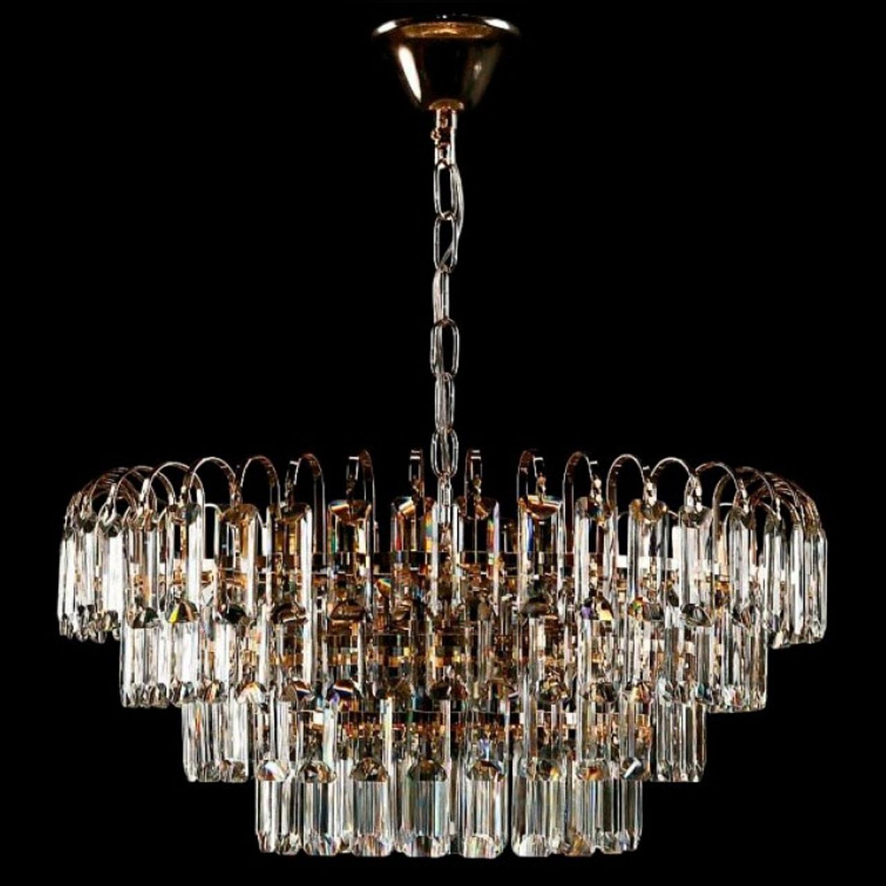 Люстра сучасна підвісна кришталева на 10 ламп E14 колір каркасу золотий VL-L3402/620/10 SG, фото 1