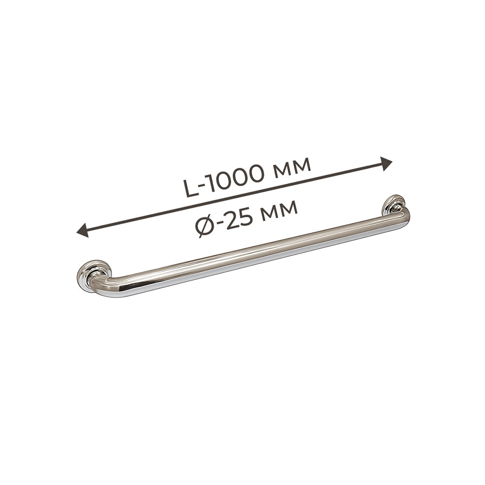 Поручень для людей з інвалюдністю (МГН) прямий настінний INVO з нержавіючої сталі, L- 1000 мм, D труби - 25 мм, фото 1