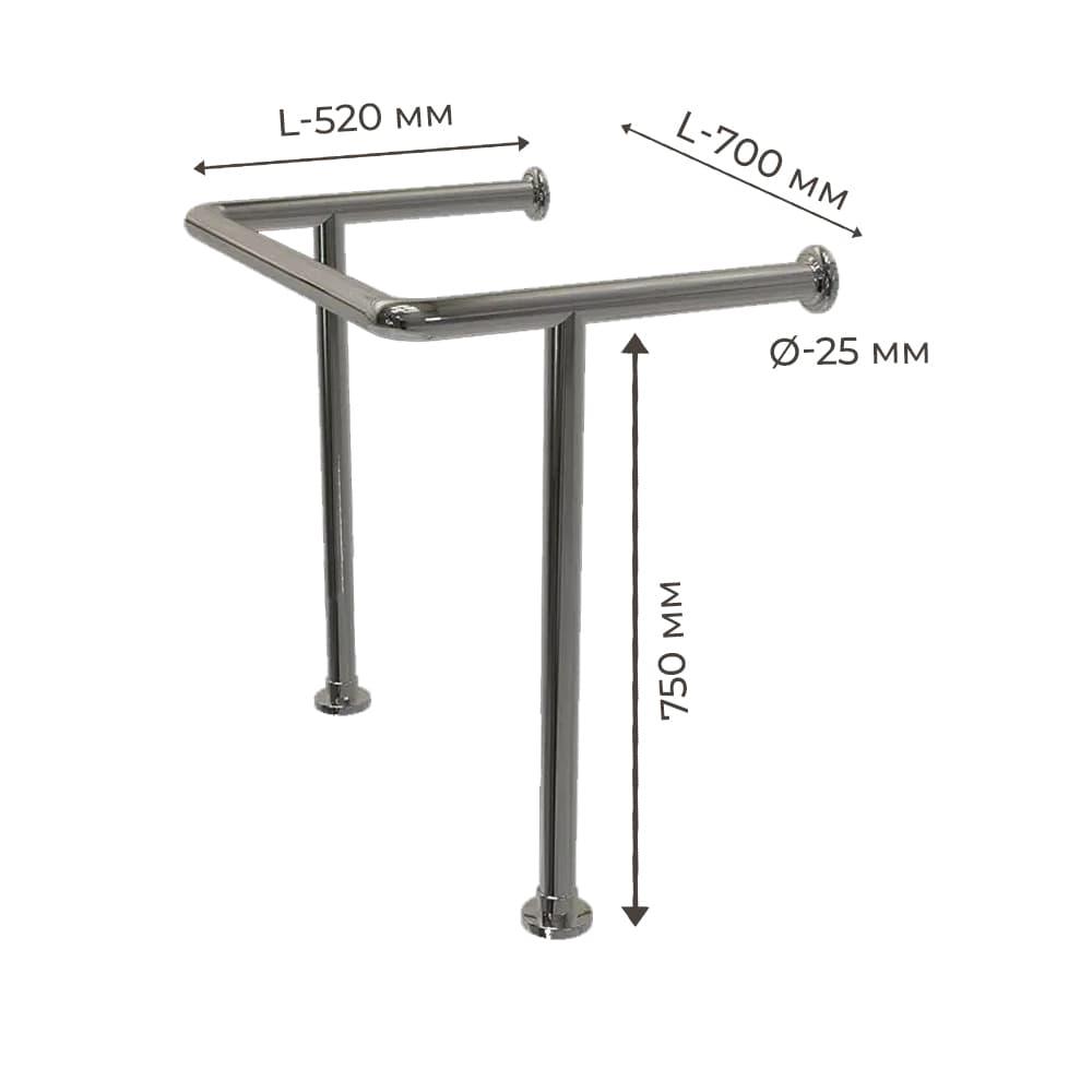 Поручень для людей з інвалідністю (МГН) у туалет для раковини підлогово-настінний INVO дві опори, фото 1