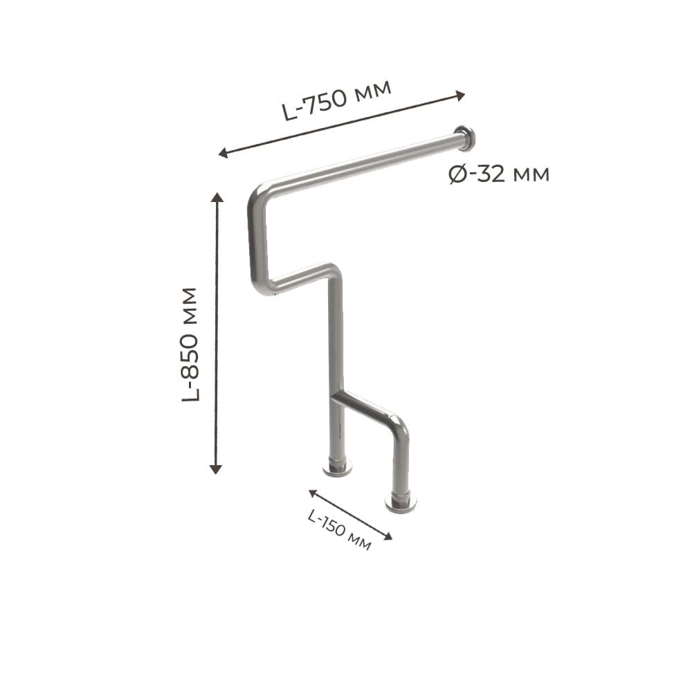 Поручень для людей з інвалідністю (МГН) правий і лівий підлоговий INVO для туалету з 2 опорами, фото 1