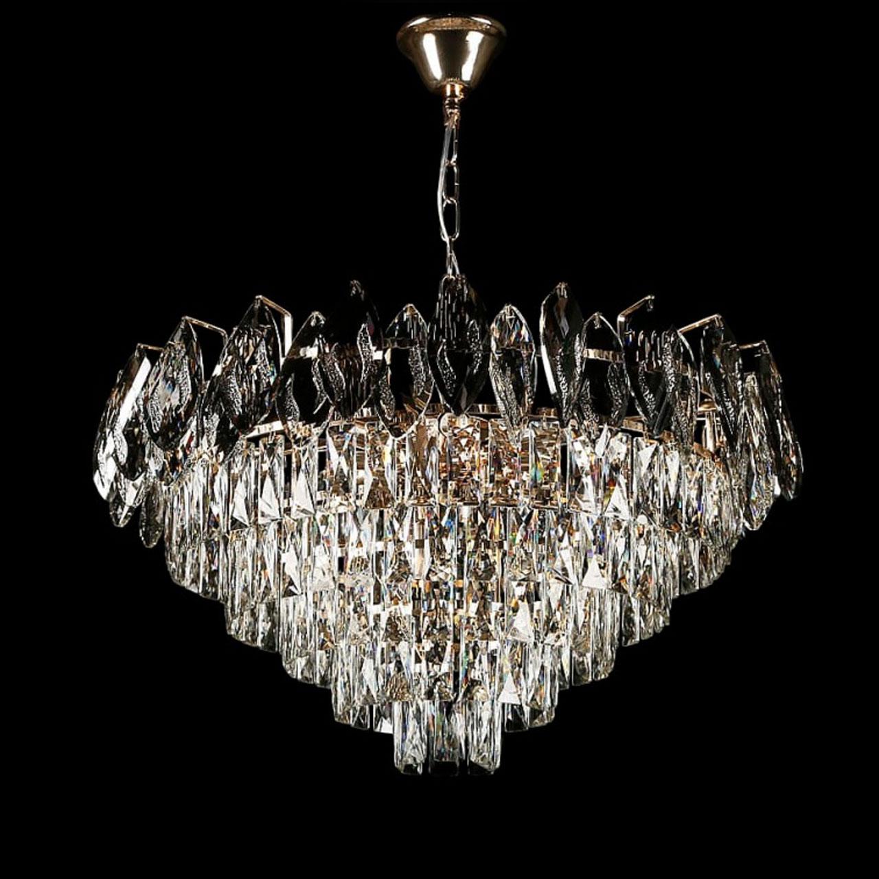 Люстра сучасна підвісна кришталева на 10 ламп E14 колір каркасу золотий VL-L3574/600/10 SG, фото 1