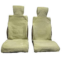 Хутряні накидки універсальні чохли - майки на передні сидіння авто з овчини (Еко-хутро) лимонні, фото 3