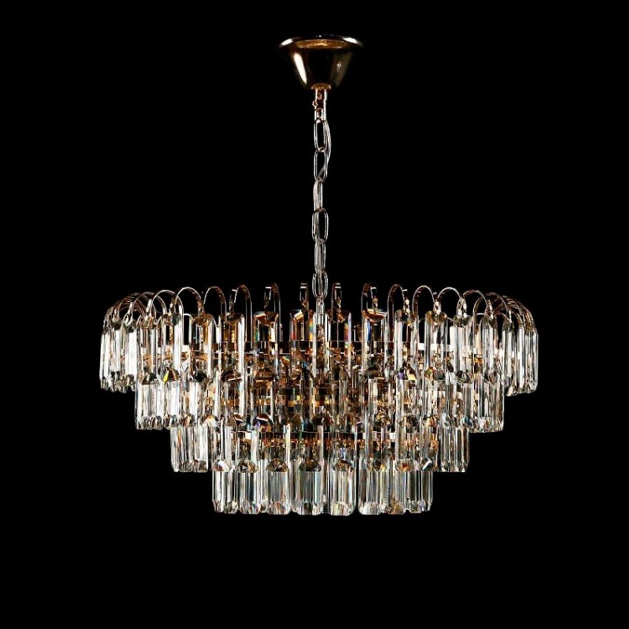 Люстра сучасна підвісна кришталева на 6 ламп E14 колір каркасу золотий VL-L3402/420/6 SG, фото 1