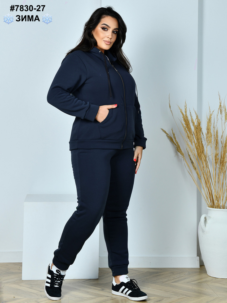 7830-27 Спортивний костюм жіночий на блискавці тринитка на флісі батал (4 од: 54,56,58,60), фото 1