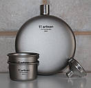 Фляга титанова для алкогольних міцних напоїв Tiartisan 180 мл з титановими чарками 2 шт по 35 мл лійка та чохол, фото 2