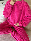 Тепла махрова піжама Teddy малинового кольору, пухнастий домашній костюм, фото 2