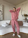 Тепла махрова піжама Teddy малинового кольору, пухнастий домашній костюм, фото 6