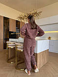 Тепла махрова піжама Teddy малинового кольору, пухнастий домашній костюм, фото 9