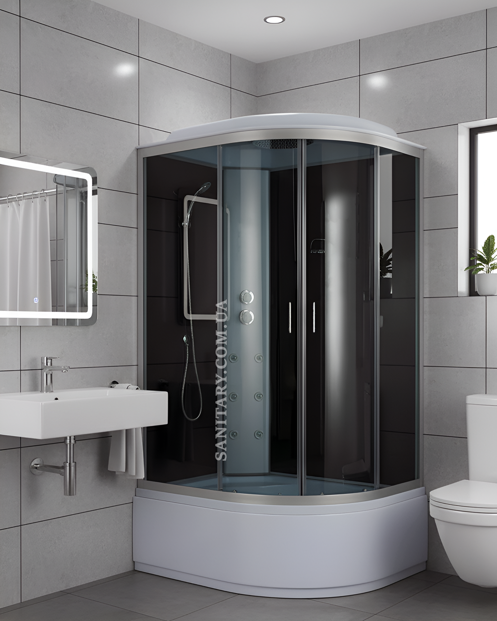 Гідромасажний бокс асиметричний 120x80 см лівий ko&po 218 чорний душова кабіна на глибокому піддоні, фото 1