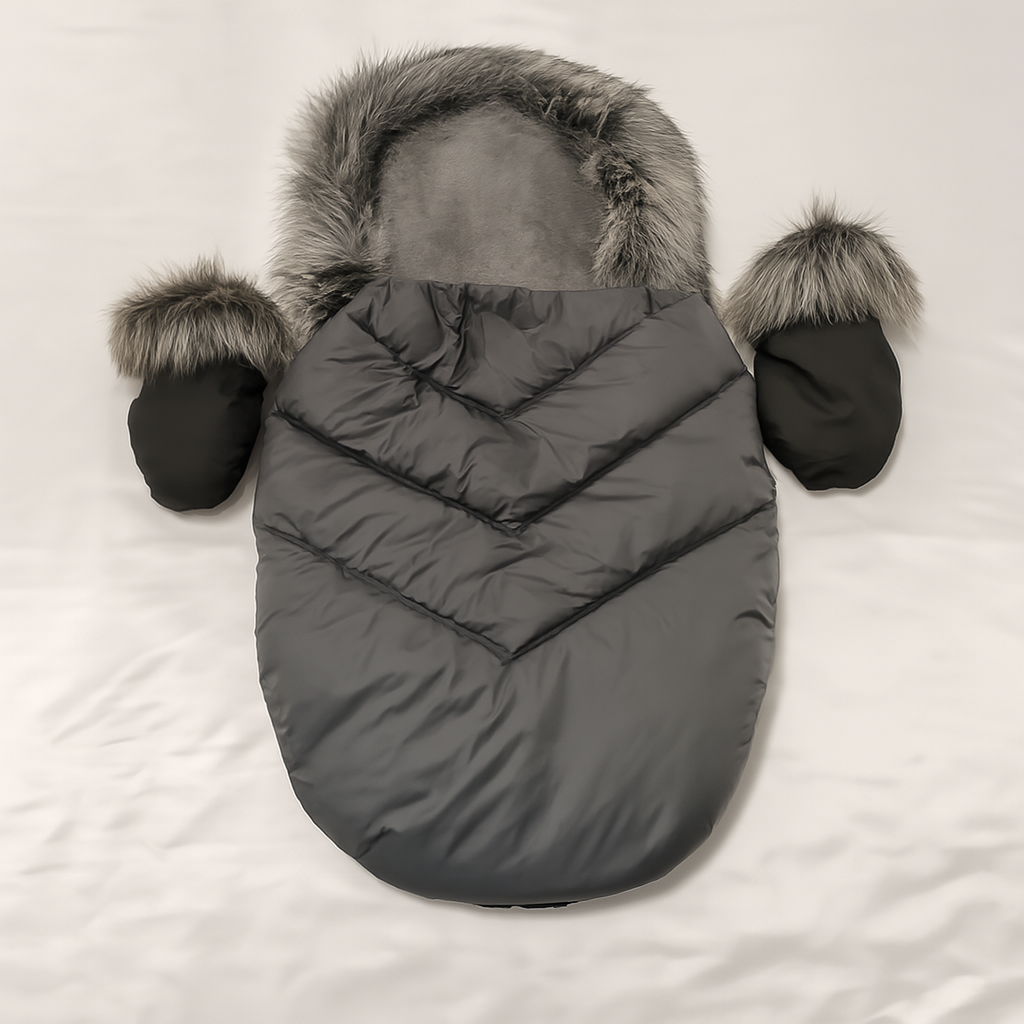 Набір “конверт + рукавички” для зимових прогулянок, сірий, для дітей від 0 до 3 років, фото 1