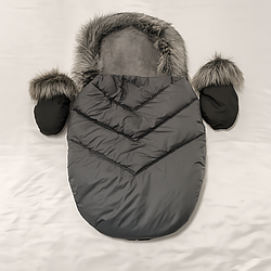 Набір “конверт + рукавички” для зимових прогулянок, сірий, для дітей від 0 до 3 років