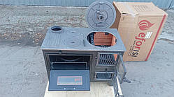 Дров'яна піч-кухня Eforisi EFS-12 з варочною поверхнею та духовкою (дверцята чавун, топка цегла) 8,6кВт 46кг ш820г430в620мм Чорнa