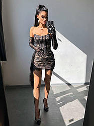 Мереживна жіноча корсетна сукня міні зі шлейфом і перчатками Smb9489