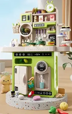 Інтерактивна кухня дитяча іграшка Кулінарія кухар гра в приготування їжі 93 предмети плита мийка світло музика пара продукти