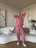 Тепла махрова піжама Тедді, пудрова жіноча тепла піжама, фото 6