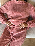 Тепла махрова піжама Тедді, пудрова жіноча тепла піжама, фото 5