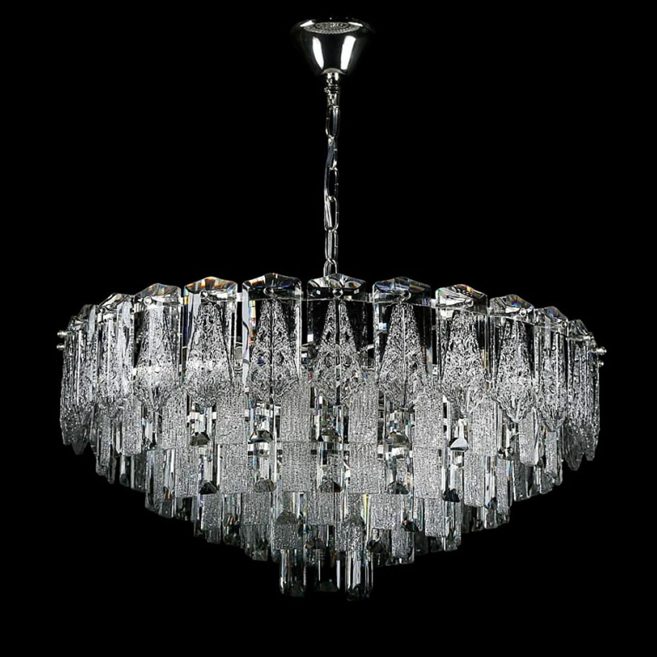 Люстра сучасна підвісна кришталева на 12 ламп E14 колір каркасу хром VL-L9643/600/12A SR, фото 1