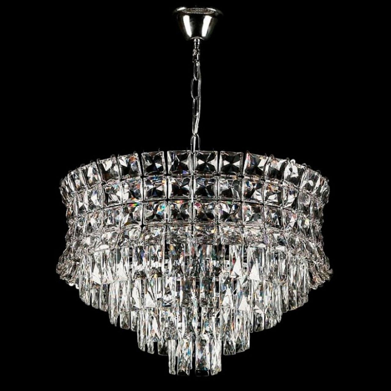 Люстра сучасна підвісна кришталева на 10 ламп E14 колір каркасу хром VL-L3573/600/10A CR, фото 1