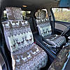 Хутряні накидки універсальні чохли - майки на передні сидіння авто з овчини (Еко-хутро) принт "Олені", фото 6