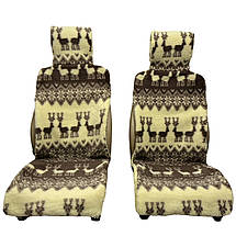 Хутряні накидки універсальні чохли - майки на передні сидіння авто з овчини (Еко-хутро) принт "Олені", фото 3