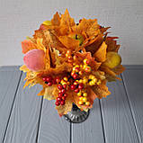 Осінній букет із листям та ягодами жовтий 20 см., фото 5