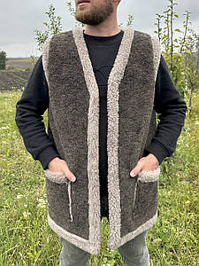 Хутряний жилет із натуральної овечої вовни подовжений Унісекс (48–62 р.) – теплий, зручний, на гудзиках, для чоловіків і жінок