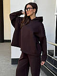Жіночий теплий спортивний костюм, колір шоколад . Об'ємне худі + Штани Палаццо/Джогери, фото 4
