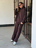 Жіночий теплий спортивний костюм, колір шоколад . Об'ємне худі + Штани Палаццо/Джогери, фото 6