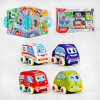 Набір дитячих музичних машинок з ігровим килимком сумкой, 4 машинки, звук, світло