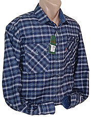 Тепла байкова чоловіча сорочка Hetai vd-0215 класична синя в клітку, байкові картаті чоловічі сорочки 3XL, фото 2