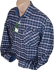 Тепла байкова чоловіча сорочка Hetai vd-0215 класична синя в клітку, байкові картаті чоловічі сорочки 3XL, фото 4