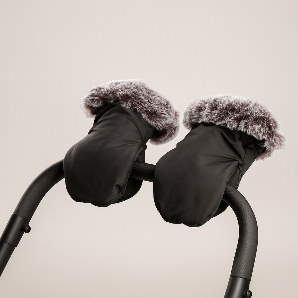 Зимові рукавички-муфта для коляски та санок — чорні, на магнітних застібках, фото 1