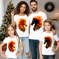 Футболки для всієї родини з новорічним принтом "Сім'я вогняних коней - рік коня 2026" Family Look