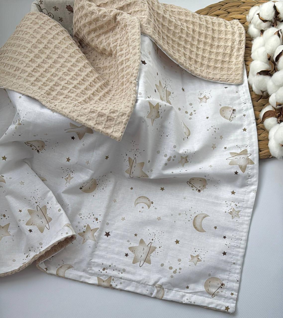 Плед для немовляти в коляску з вафельної тканини та бавовни 80х70, фото 1