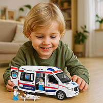 Машинка швидка допомога з фігурками медиків 2408C — звук, підсвітка, інерція, металопластик, фото 2