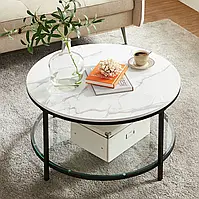 Журнальний столик Leobert Oskar круглий із мармуровою стільницею золото