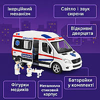 Машинка швидка допомога з фігурками медиків 2408C — звук, підсвітка, інерція, металопластик, фото 10
