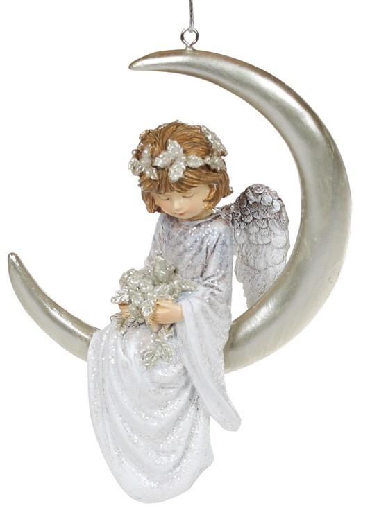 Ялинкова іграшка Ангел із вінком на місяці, 14.5см, фото 1
