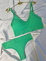 Комплект женского нижнего белья мятный без косточек / Базовый комплект женского белья мятного цвета