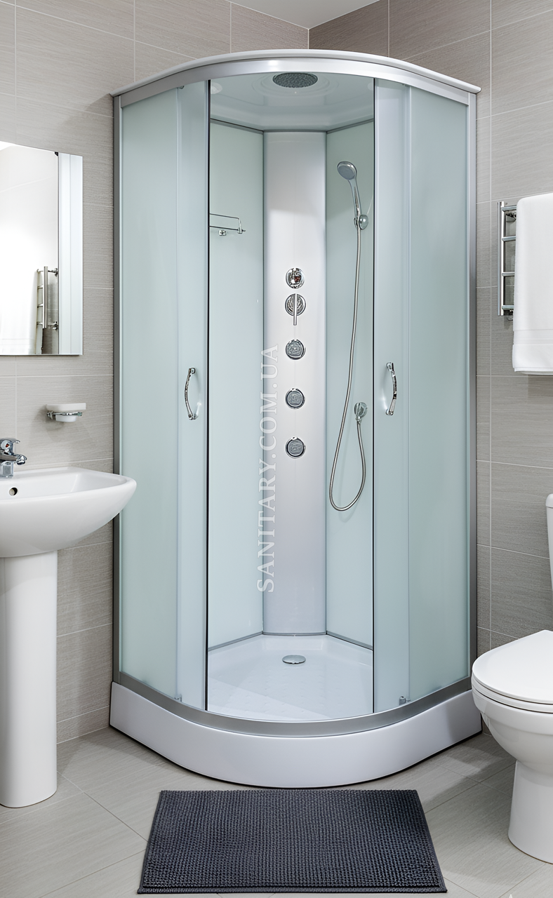 Гідромасажний бокс 100x100 см розсувний Ko&Po 126 душова кабіна бокс з білими вікнами на низькому піддоні, фото 1