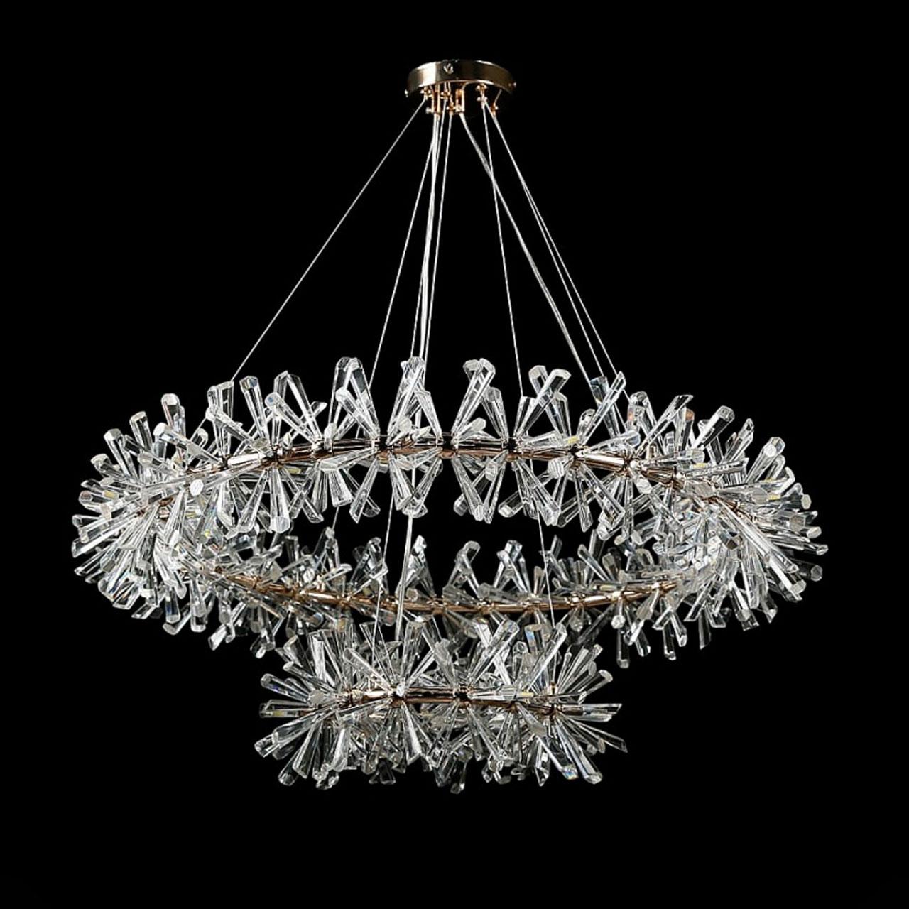 Люстра сучасна підвісна кришталева на 46 ламп E14 колір каркасу золотий VL-LK2131/800+400/46 SGD, фото 1